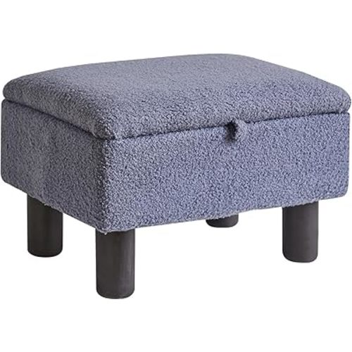 Foot Rest for Couch, Foot Stool Ottoman with Wood Legs, Teddy Velvet Ottoman with Storage 16x12x9.5inch Flip Top Small Stool for Living Room Dorm Teddy Gray YD-JD136G