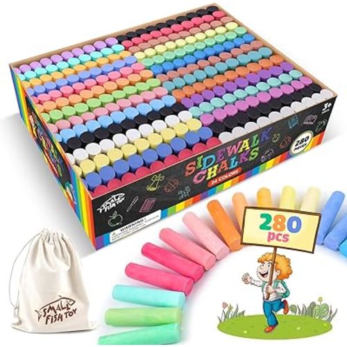 280PCS Sidewalk Chalks in 24 Colors: Washable Jumbo Chalk Set for Kids Toddlers, Non-Toxic Dustless Colored Chalk Bulk for Outdoor Art, Party Favors, Painting on Chalkboard Blackboard Playground