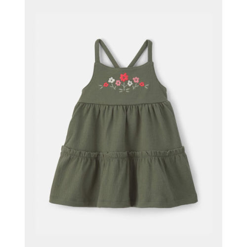 Baby Girl Flower Embroidered Sleeveless Dress - Green | Carter's