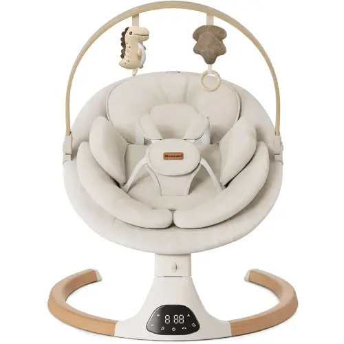 Baby Swings for Infants, Monamii Baby Swing, Infant Swing with 5 Speeds, 10 Lullabies, Electric Swing for Baby, Indoor & Outdoor Use (Beige)