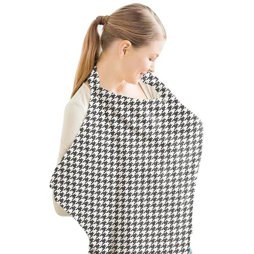 Konssy Muslin Nursing Cover for Baby Breastfeeding, Breathable 100% Cotton Breastfeeding Cover with Rigid Hoop for Mother Nursing Apron, Multi-use Carseat Canopy (Vintage Check Weave)