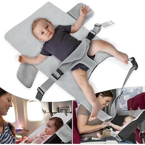 Toddler Airplane Bed for 1-12 Months Old Baby, Portable Toddler Bed, Baby Travel Essentials for Flying, Suitable for Airplanes (Gray)