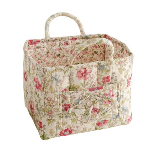 Alilang Fabric Storage Basket Quilted Cotton Organizer Bin with Floral Print Decorative Storage, Style 2