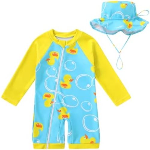 Baby Boys Swimsuit Toddler One Piece Zipper Bathing Suit Long Sleeve Rash Guard Swimwear Sunsuit