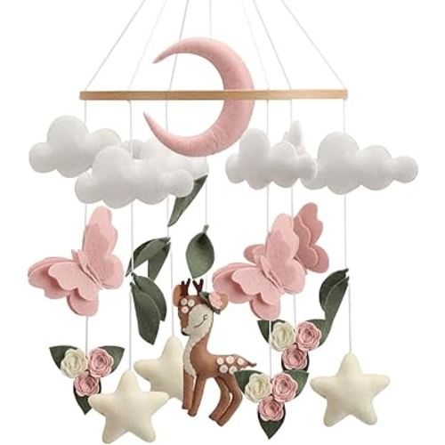 Deer Baby Mobile Girl Butterflies Nursery Mobile Baby Shower Gift Flowers Baby Mobile