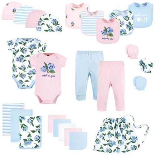 Hudson Baby Infant Girls Layette Baby Starter Set 25pc, Hydrangea, 0-6 Months