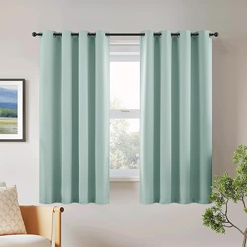 Beauoop 100% Blackout Curtains 63 Inch Long 2 Panels for Bedroom Living Room Seafoam Green Solid Room Darkening Thermal Insulated Soundproof Energy Saving Grommet Top Window Treatment Drapes,52x63