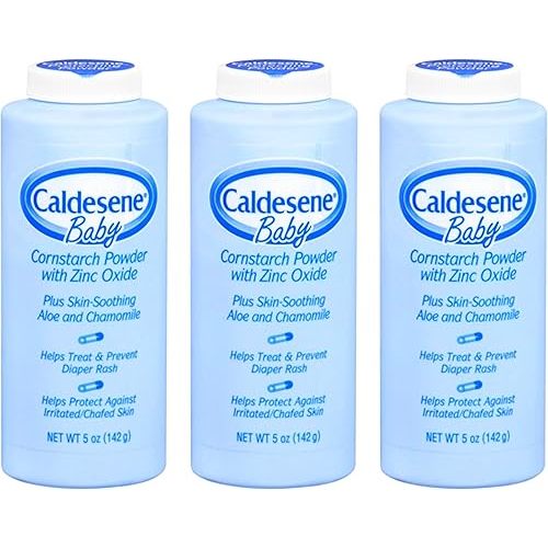 Caldesene Cornstarch Baby Powder with Zinc Oxide, Talc-Free Baby Powder, 5 Oz (3 Pack)