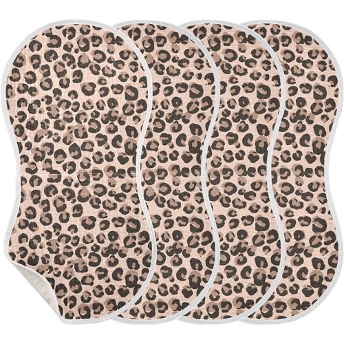 Leopard Cheetah Print Burp Cloths Baby Boys Girls Absorbent Soft Cotton Burping Cloths Rags 4 Pack