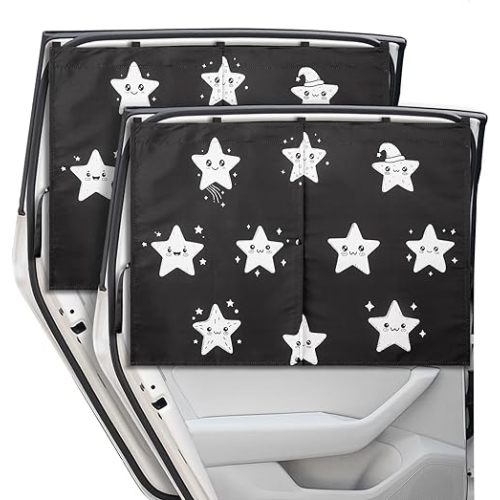 Car Window Shades, 2 Packs Magnetic car Sun Shade for Baby, Double Layers Magnetic Stars Pattern Design for Full Covers/Half Shade Options, Window Curtains for Heat/UV Protection Sun Block Covers