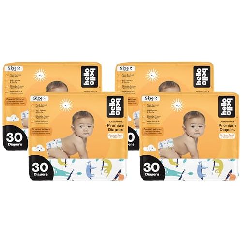 Hello Bello Premium Baby Diapers Size 2, 30 Count of Disposable, Extra-Absorbent, Hypoallergenic Diapers with Snug and Comfort Fit, Sleepy Sloth (Pack of 4)