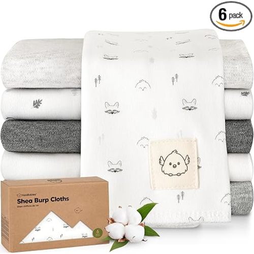 Organic Burp Cloths Baby Boy, Girl - 6-Pack Large 100% Cotton Burping Cloths for Babies, Spit Up Rags, Super Absorbent, Ultra Soft Newborn Rag, Gender Neutral, Machine Washable, Durable (Neutrals)
