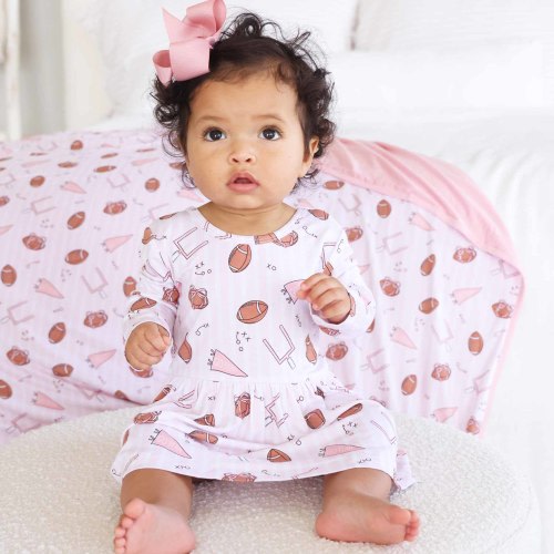 Long Sleeve Twirl Bodysuit | Tiny Touchdowns Pink