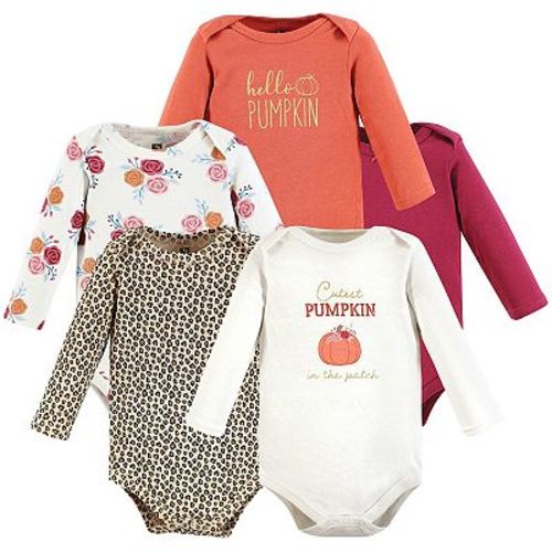 Hudson Baby Infant Girl Cotton Long-Sleeve Bodysuits, Cutest Pumpkin