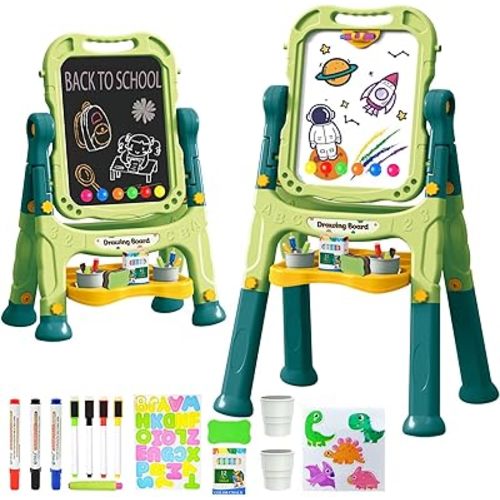 Amagoing Easel for Kids for Age 2-4, Adjustable Standing Art Easel for Toddler, Double Magnetic Drawing Board with Painting Accessories, Birthday Christmas Gift Toy for Little Boys and Girls 3 4 5
