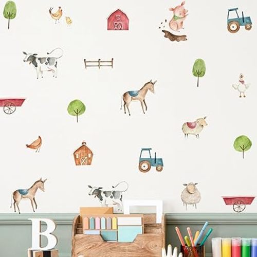 32 PCS Animal Stickers Wall Decals Peel and Stick, Farm Stickers Decor for Playroom, Farm Animals