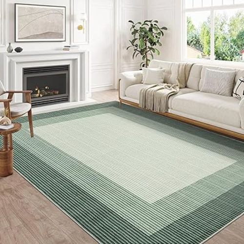 Garvee 8x10 Geometric Washable Area Rug Non-Slip Neutral Rug Green