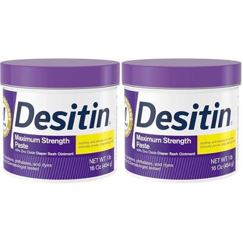 Desitin Maximum Strength Paste, 40% Zinc Oxide Paste, Diaper Rash Healing Ointment for Immediate Relief, Dermatologist Pediatrician Tested, Helps Heal Diaper Rash, Protects Up to 12 Hours, 4.8 Oz Tube