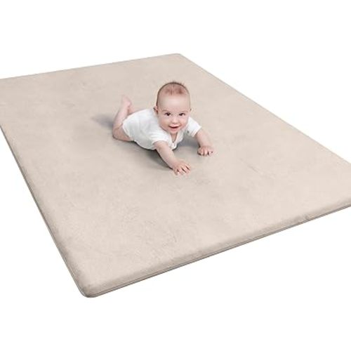 Baby Play Mat for Floor - 1.3” Thick Memory Foam, 59" x 79" Large Crawling Mat for Infant & Toddler, Soft Non-Toxic Crawling Mat, Easy to Clean, Non-Slip Reversible Design - (Beige Cream)