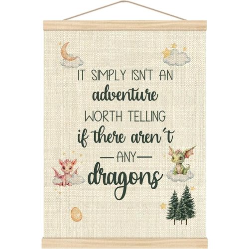 Boat Wades Dragon Nursery Decor, Nursery Wall Decor, Kids Room Decor, Boys Room Wall Decor, Nursery Decor for Boys, It Simply Isn't An Adventure Worth Telling Dragons Poster Hanger Frame, 12x16 Inch