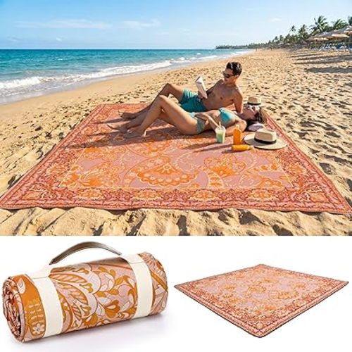 Mindsoft Boho Picnic Blankets 80''x 80'' Extra Large Beach Blanket Waterproof Sandproof Foldable Machine Washable Vintage Grass Lawn Park Mat for Family Camping Party Music Festival