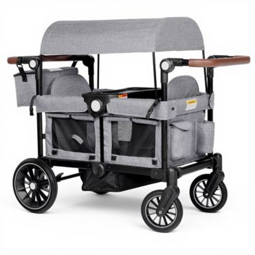 TODECARE Stroller Wagon Folding Baby Stroller for 2 Kids with Removable Canopy and Adjustable Handle, Gray