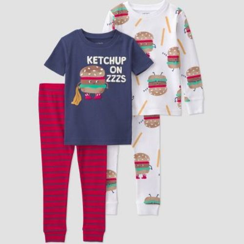 Carter's Just One You® Baby Boys' 4pc Long & Short Sleeve Hamburger Printed Cotton Pajama Set - Red/Navy 12M