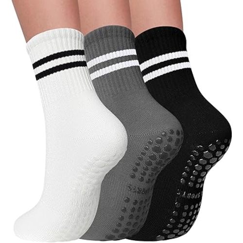 3 Pairs Pilates Socks with Grips for Women Non Slip Grip Socks for Yoga Barre Hospital Workout