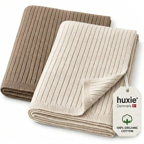 Organic Knitted Blanket - Ribbed Ivory and Mochachino