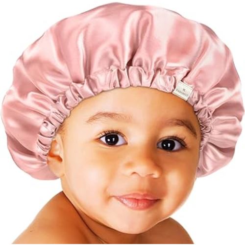 YANIBEST Baby Satin Bonnet Sleep Cap - Double Layer Reversible Adjustable Silky Satin Cap for Infant Toddler(0-6Months,Pink)