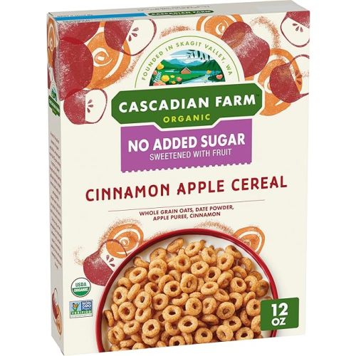 Cascadian Farm Organic Cinnamon Apple Cereal, No Added Sugar, Made with Whole Grain, Non-GMO, 12 oz