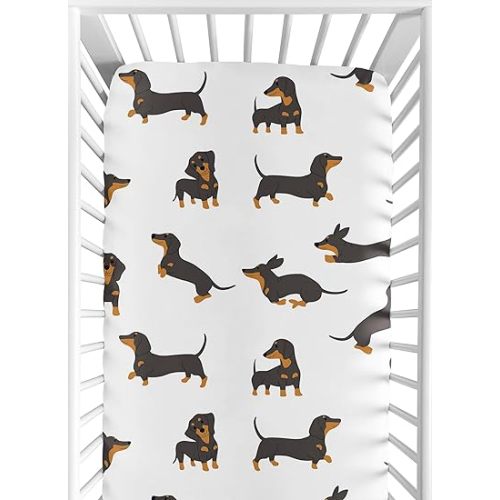 Sweet Jojo Designs Fitted Baby Crib Sheets (Dachshund Puppy Dog) for Boys or Girls, Infant Nursery, Toddler Room - Standard Size (Gender Neutral, Modern, Unisex, Black & Tan, Cartoon, Wiener Dogs)