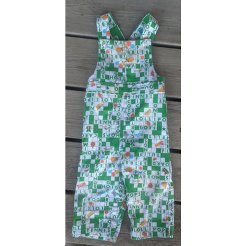 Vintage Health-tex 18M Floral Stripe Ruffle Overalls Yellow Orange USA Made 70s