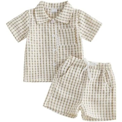 Toddler Baby Boy Summer Clothes Button Down Shirt Tops and Shorts Set with Pocket 2 Piece Outfits