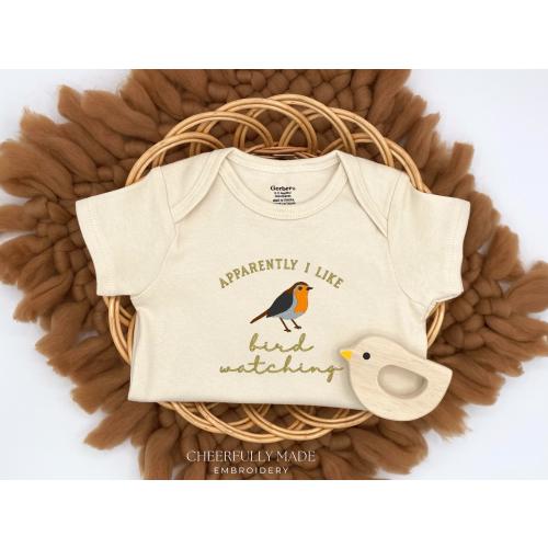 Embroidered Apparently I Like Bird Watching Bodysuit, Funny Bird Bodysuit, Bird Pregnancy Reveal Grandparents Pregnancy Announcement