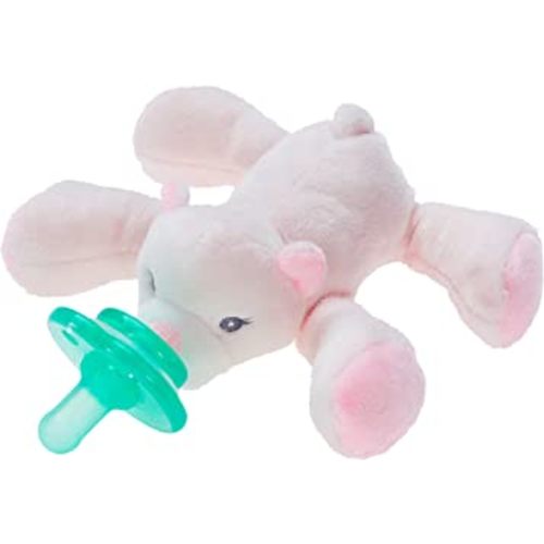 Nookums Paci-Plushies Shakies - Pacifier Holder with Built in Rattle (2 in 1)- Adapts to Name Brand Pacifiers, Suitable for All Ages, Plush Toy Includes Detachable Pacifier (Baby Bear - Pink)