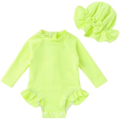 Infant Baby Girl Swimsuit One-Piece Long Sleeve Rash Guard with Hat Set Floral Zipper Bathing Suit Leopard Beach Wear
