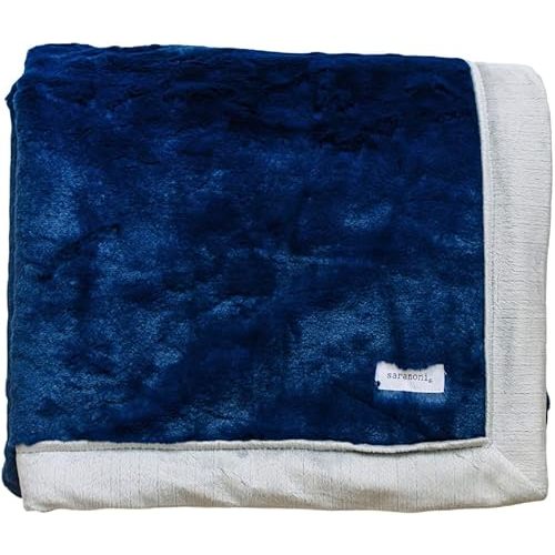 SARANONI Oversized Luxury Blanket | Breathable Super Soft, Lush, Plush Comfy Blankets for Adults | Navy/Gray - X-Large 60” x 80”