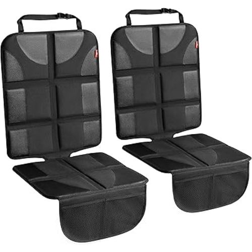 Helteko Car Seat Protector for Child Car Seat with Thickest Padding, XL Largest Car Seat Cover Protection, Waterproof & Durable Fabric, Non-Slip Backing, 2 Mesh Storage Pockets, Black, 2Pack