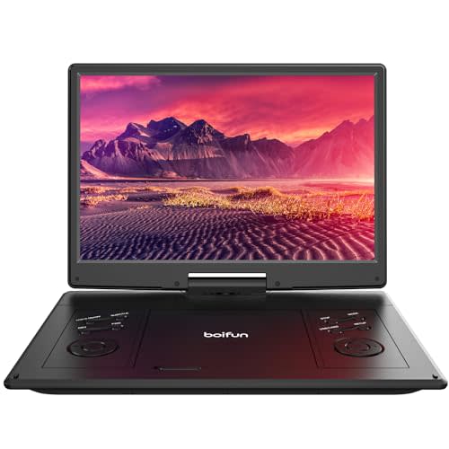 15.7" Portable DVD Player with 14.1" Large HD Screen, 6 Hrs Rechargeable Battery, FM Out, Sync TV, USB, SD Card and Multiple Disc Formats, Dual Speaker, Black Boifun