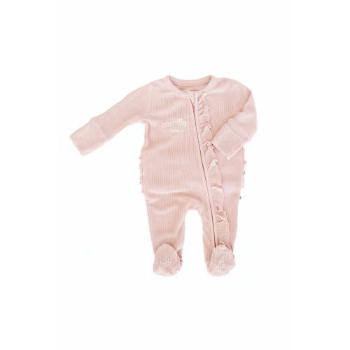 Embroidered Bamboo Waffle Zipper Ruffle Footie in Lotus| Caden Lane