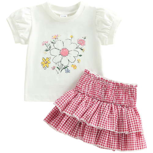 Wxirdiow Newborn Girl Clothes Girls Tulle Skirt Set Two Piece Ruffle Sleeve T-Shirt Tutu Dress Summer Birthday Party Outfit White Size,6-12 Months