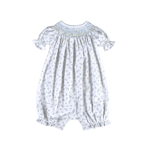 Mia Blue Floral Pima Hand Smocked Bishop Bubble – Selah James