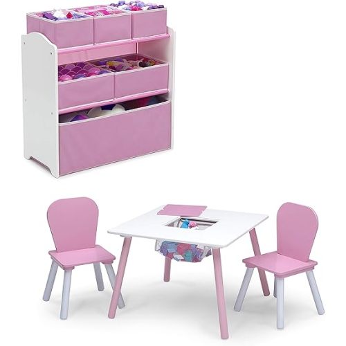 Delta Children 4-Piece Toddler Playroom Set, Pink/White