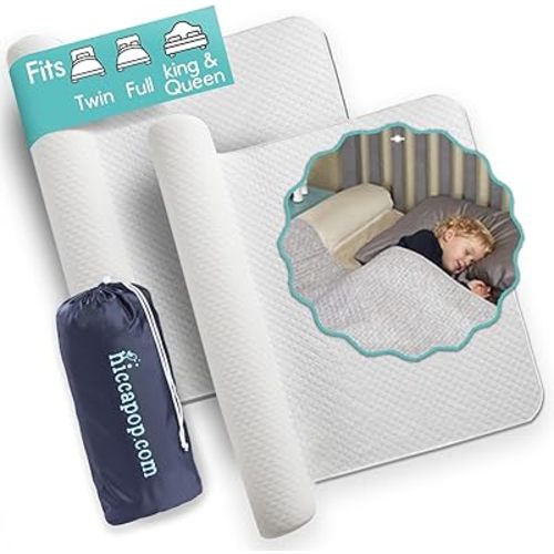 Hiccapop [2-Pack Inflatable Bed Rail for Toddlers | Portable, Blow-up Bed Bumper for King, Queen, Full, with Non-Slip Machine-Washable Cover | Travel Bed Rail for Hotel, Grandma's, Vacation