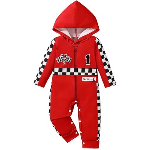 Baby Boy 1st Birthday Outfit One Year Old Birthday Clothes First Birthday Race Car Driver Hooded Romper