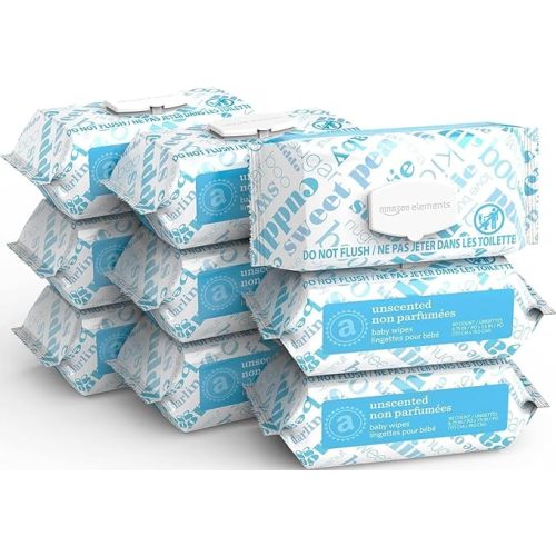 Amazon Elements Baby Wipes, Unscented, Hypoallergenic, Alcohol-Free, With Aloe and Vitamin E, 810 Count, Flip-Top Packs
