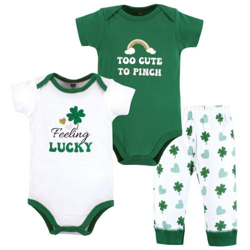 Hudson Baby Infant Girl Cotton Bodysuit and Pant Set, Feeling Lucky