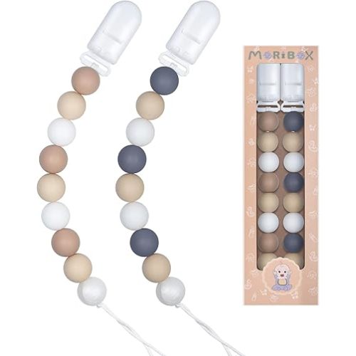 Pacifier Clip for Baby Boys and Girls Paci Holder 2 Pack (Beige)