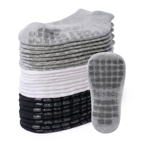 Non-Slip Baby Cotton Ankle Socks with Grippers for Toddler Walking | 0 Months-7 Years, Unisex for Infant Boys Girls Kids, Anti Skid Soles